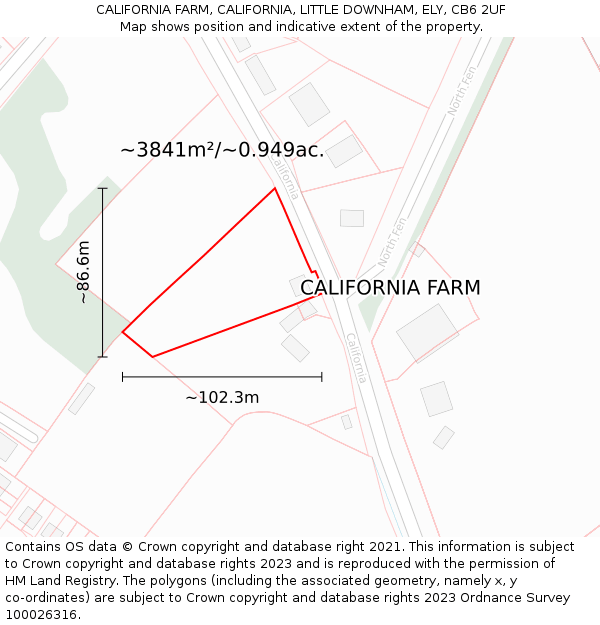 CALIFORNIA FARM, CALIFORNIA, LITTLE DOWNHAM, ELY, CB6 2UF: Plot and title map