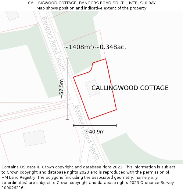 CALLINGWOOD COTTAGE, BANGORS ROAD SOUTH, IVER, SL0 0AY: Plot and title map
