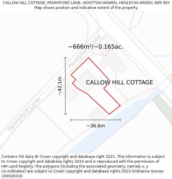 CALLOW HILL COTTAGE, PENNYFORD LANE, WOOTTON WAWEN, HENLEY-IN-ARDEN, B95 6EY: Plot and title map