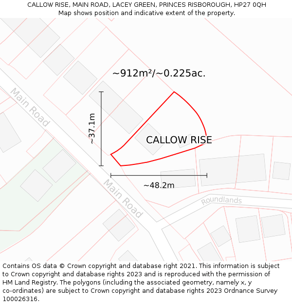 CALLOW RISE, MAIN ROAD, LACEY GREEN, PRINCES RISBOROUGH, HP27 0QH: Plot and title map