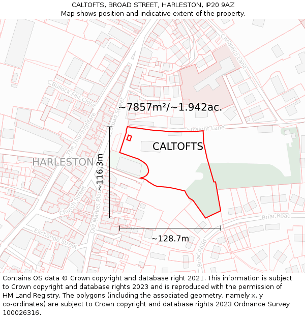 CALTOFTS, BROAD STREET, HARLESTON, IP20 9AZ: Plot and title map
