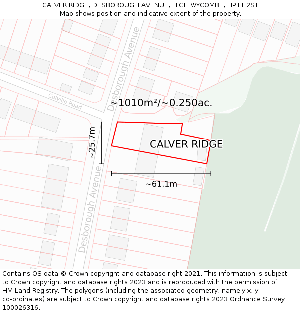 CALVER RIDGE, DESBOROUGH AVENUE, HIGH WYCOMBE, HP11 2ST: Plot and title map