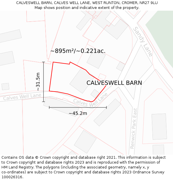 CALVESWELL BARN, CALVES WELL LANE, WEST RUNTON, CROMER, NR27 9LU: Plot and title map