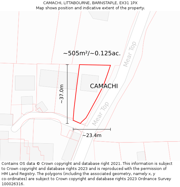 CAMACHI, LITTABOURNE, BARNSTAPLE, EX31 1PX: Plot and title map