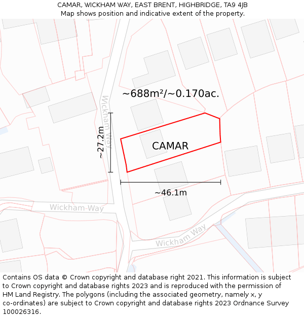 CAMAR, WICKHAM WAY, EAST BRENT, HIGHBRIDGE, TA9 4JB: Plot and title map
