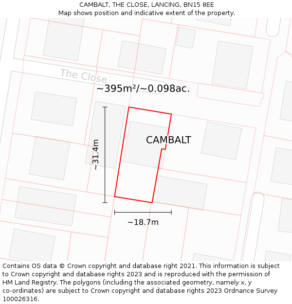 CAMBALT, THE CLOSE, LANCING, BN15 8EE: Plot and title map
