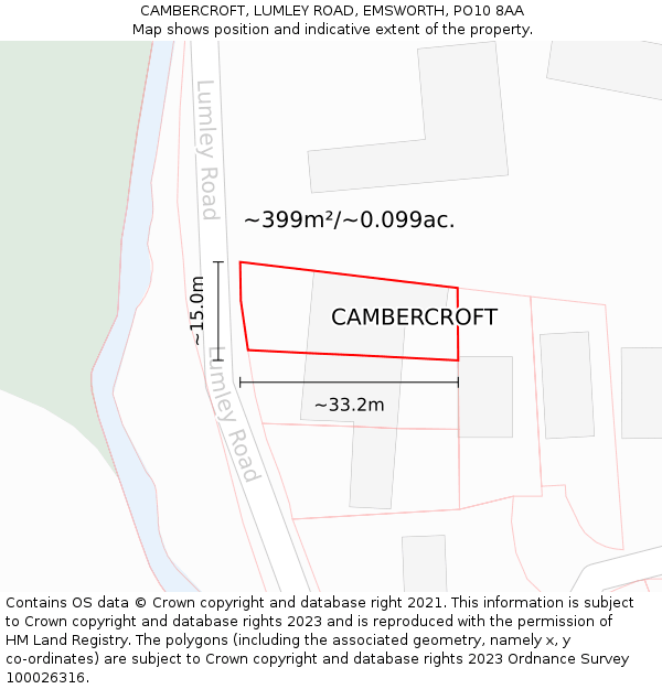 CAMBERCROFT, LUMLEY ROAD, EMSWORTH, PO10 8AA: Plot and title map