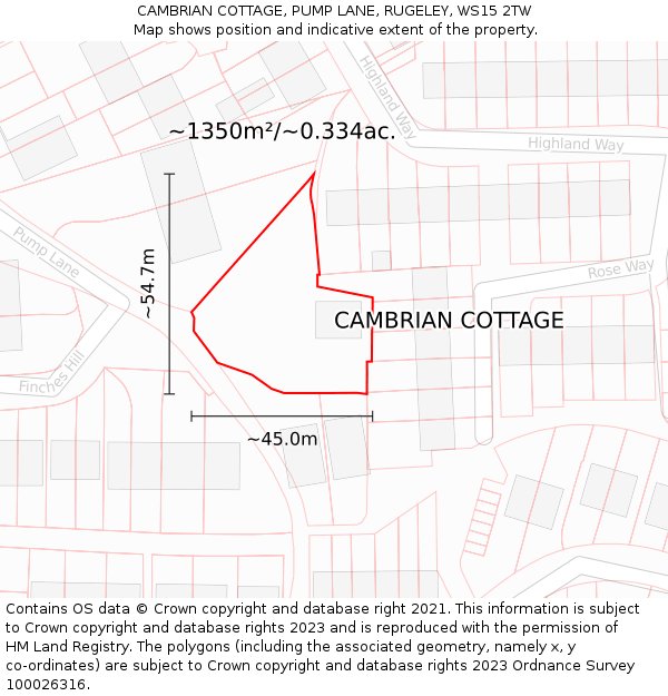 CAMBRIAN COTTAGE, PUMP LANE, RUGELEY, WS15 2TW: Plot and title map