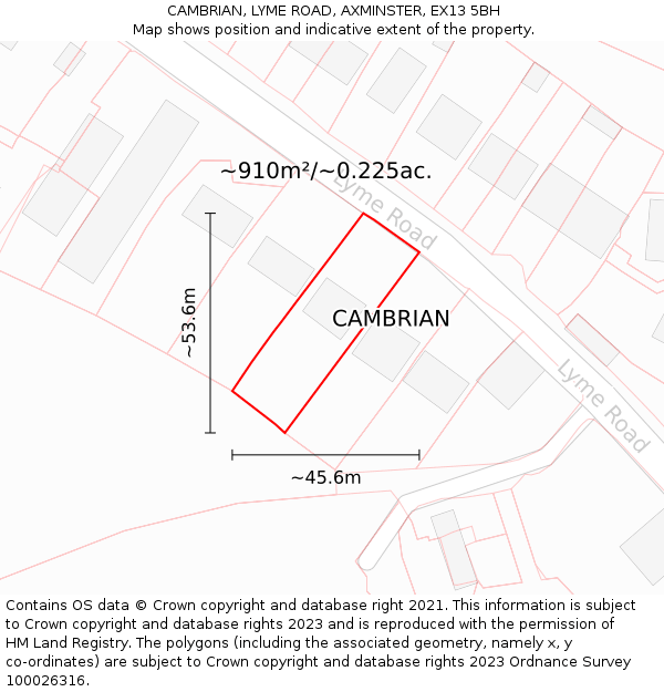 CAMBRIAN, LYME ROAD, AXMINSTER, EX13 5BH: Plot and title map