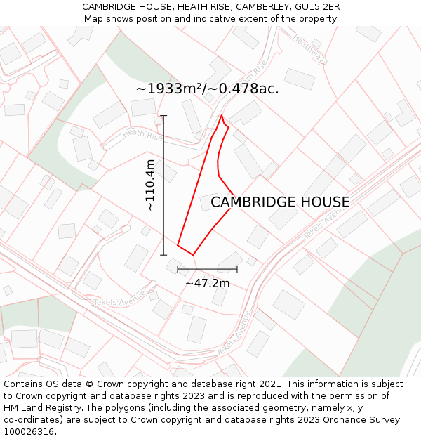 CAMBRIDGE HOUSE, HEATH RISE, CAMBERLEY, GU15 2ER: Plot and title map