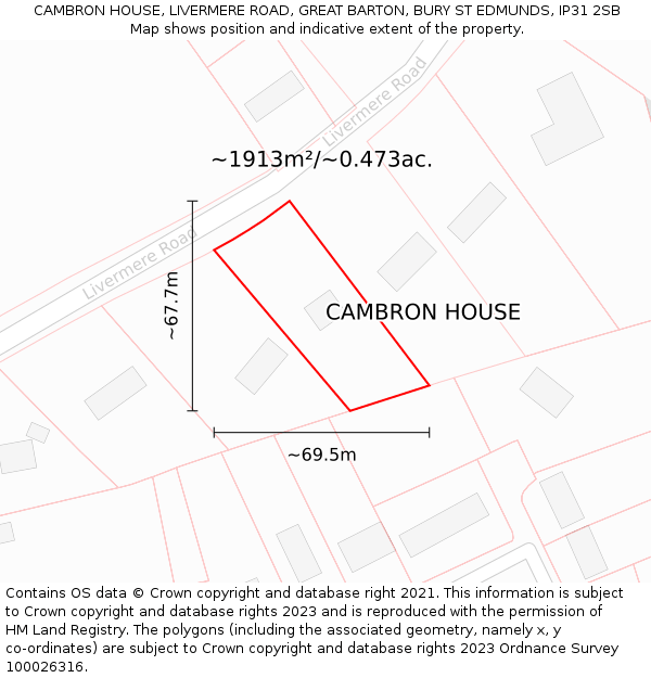 CAMBRON HOUSE, LIVERMERE ROAD, GREAT BARTON, BURY ST EDMUNDS, IP31 2SB: Plot and title map