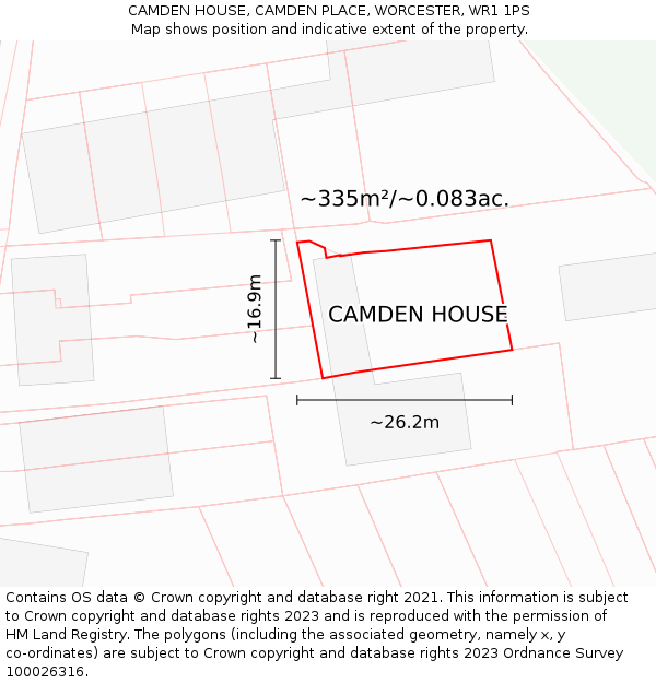 CAMDEN HOUSE, CAMDEN PLACE, WORCESTER, WR1 1PS: Plot and title map