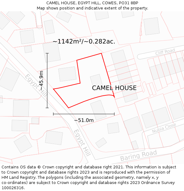 CAMEL HOUSE, EGYPT HILL, COWES, PO31 8BP: Plot and title map