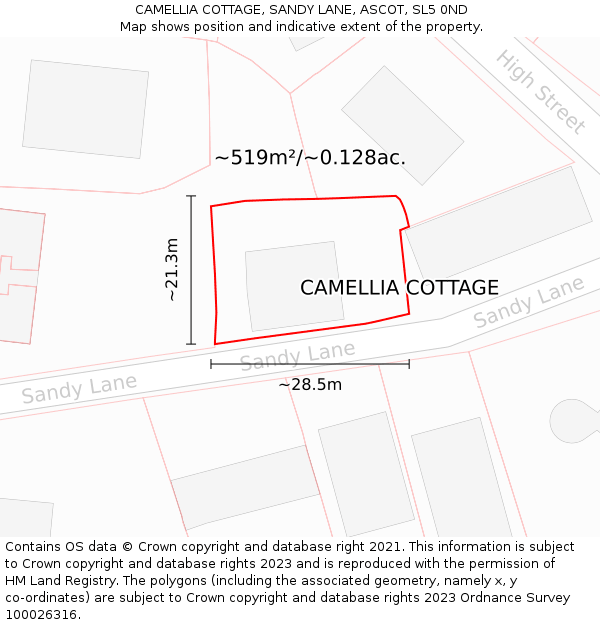 CAMELLIA COTTAGE, SANDY LANE, ASCOT, SL5 0ND: Plot and title map