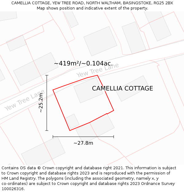 CAMELLIA COTTAGE, YEW TREE ROAD, NORTH WALTHAM, BASINGSTOKE, RG25 2BX: Plot and title map