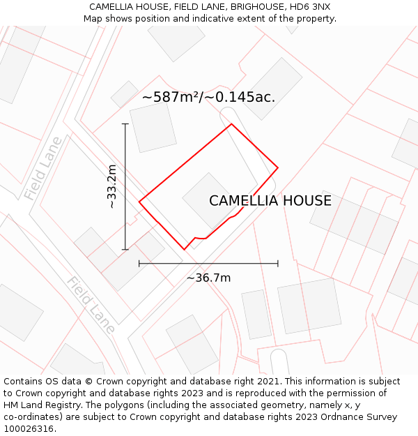 CAMELLIA HOUSE, FIELD LANE, BRIGHOUSE, HD6 3NX: Plot and title map