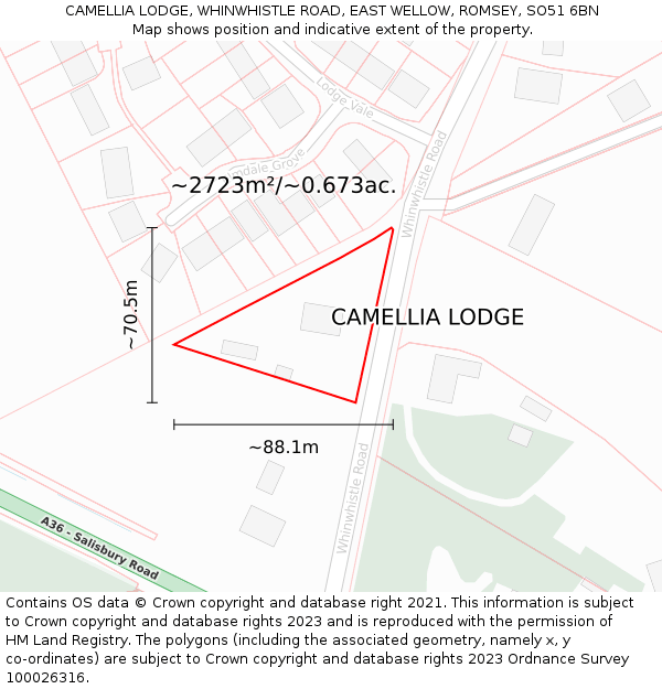 CAMELLIA LODGE, WHINWHISTLE ROAD, EAST WELLOW, ROMSEY, SO51 6BN: Plot and title map