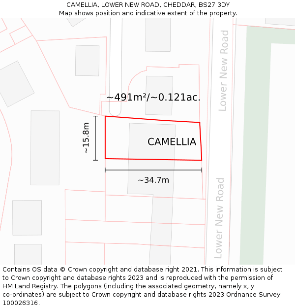CAMELLIA, LOWER NEW ROAD, CHEDDAR, BS27 3DY: Plot and title map