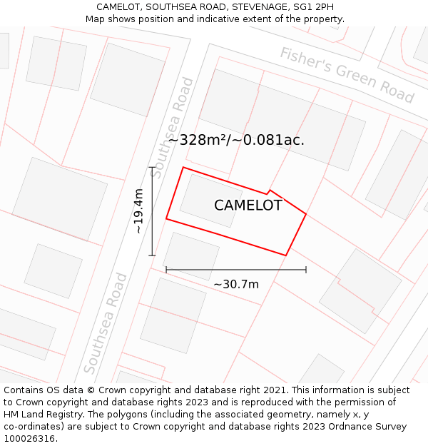 CAMELOT, SOUTHSEA ROAD, STEVENAGE, SG1 2PH: Plot and title map