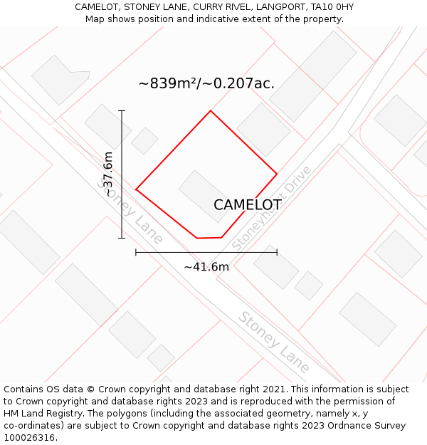 CAMELOT, STONEY LANE, CURRY RIVEL, LANGPORT, TA10 0HY: Plot and title map