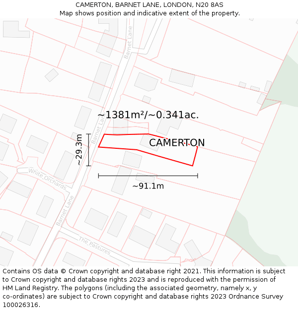 CAMERTON, BARNET LANE, LONDON, N20 8AS: Plot and title map