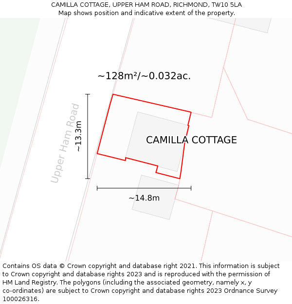 CAMILLA COTTAGE, UPPER HAM ROAD, RICHMOND, TW10 5LA: Plot and title map