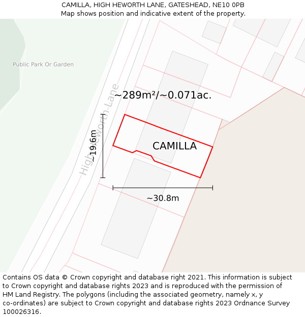 CAMILLA, HIGH HEWORTH LANE, GATESHEAD, NE10 0PB: Plot and title map