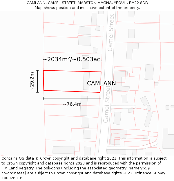 CAMLANN, CAMEL STREET, MARSTON MAGNA, YEOVIL, BA22 8DD: Plot and title map