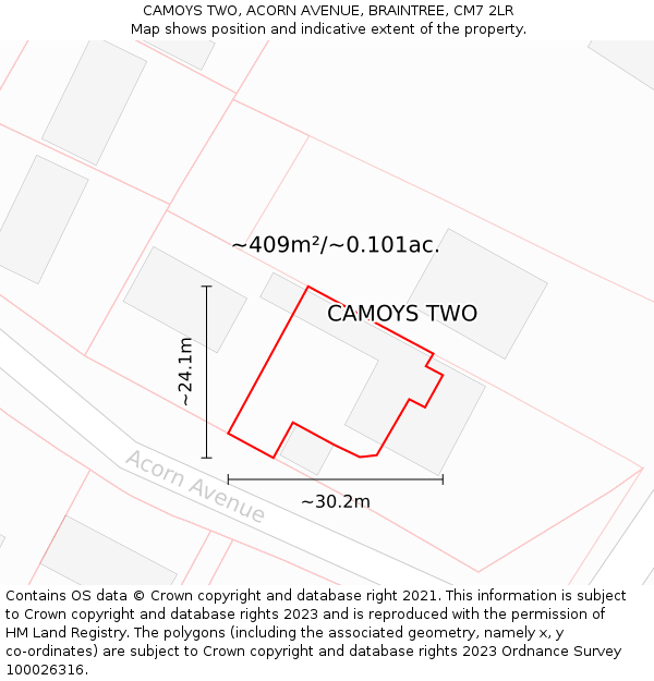 CAMOYS TWO, ACORN AVENUE, BRAINTREE, CM7 2LR: Plot and title map