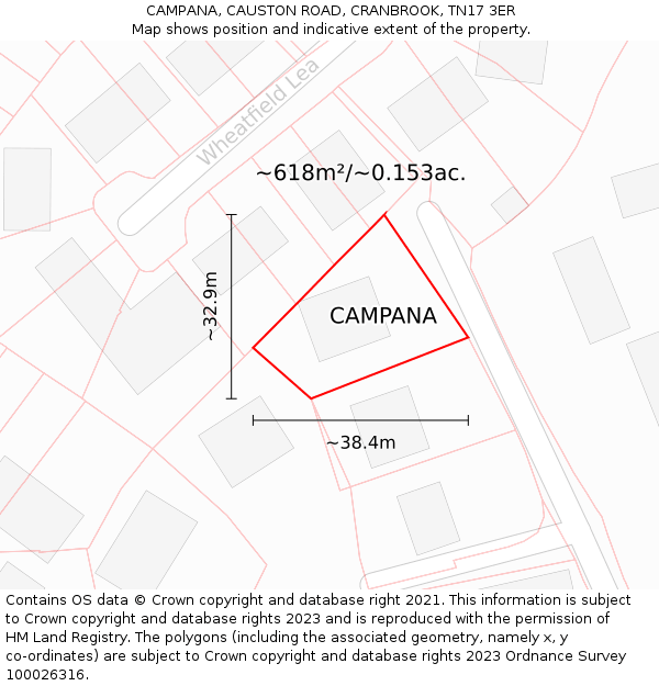 CAMPANA, CAUSTON ROAD, CRANBROOK, TN17 3ER: Plot and title map