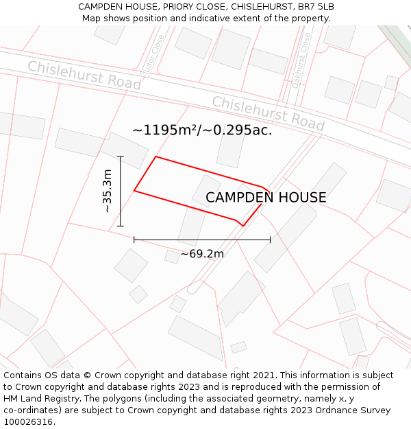 CAMPDEN HOUSE, PRIORY CLOSE, CHISLEHURST, BR7 5LB: Plot and title map