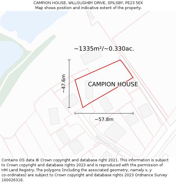 CAMPION HOUSE, WILLOUGHBY DRIVE, SPILSBY, PE23 5EX: Plot and title map