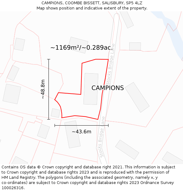 CAMPIONS, COOMBE BISSETT, SALISBURY, SP5 4LZ: Plot and title map