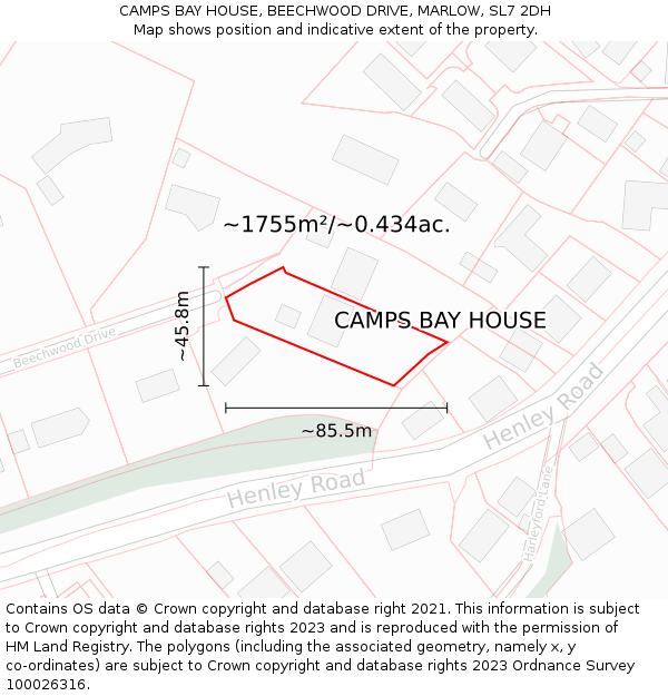 CAMPS BAY HOUSE, BEECHWOOD DRIVE, MARLOW, SL7 2DH: Plot and title map