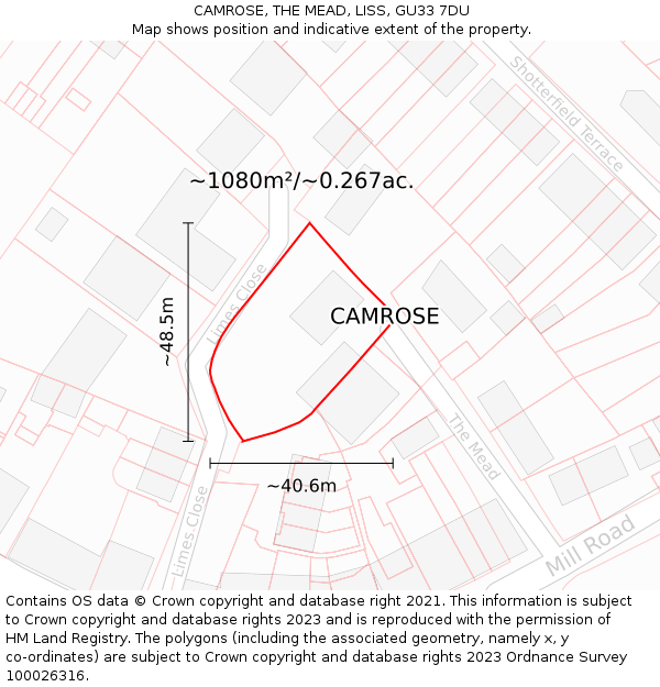 CAMROSE, THE MEAD, LISS, GU33 7DU: Plot and title map