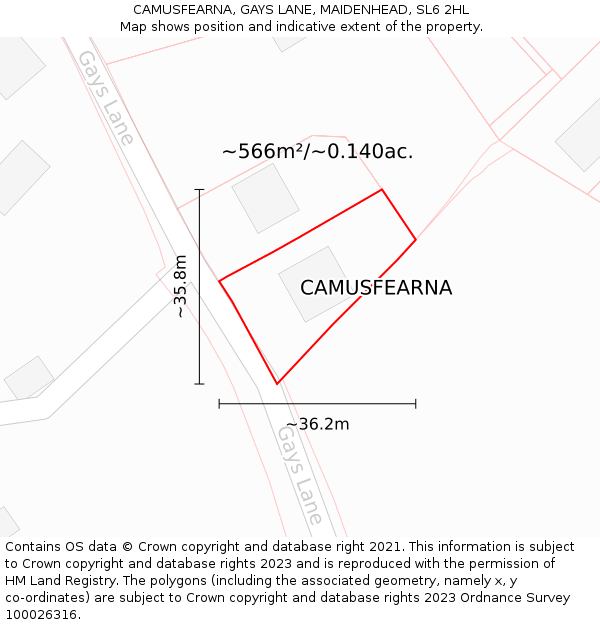 CAMUSFEARNA, GAYS LANE, MAIDENHEAD, SL6 2HL: Plot and title map