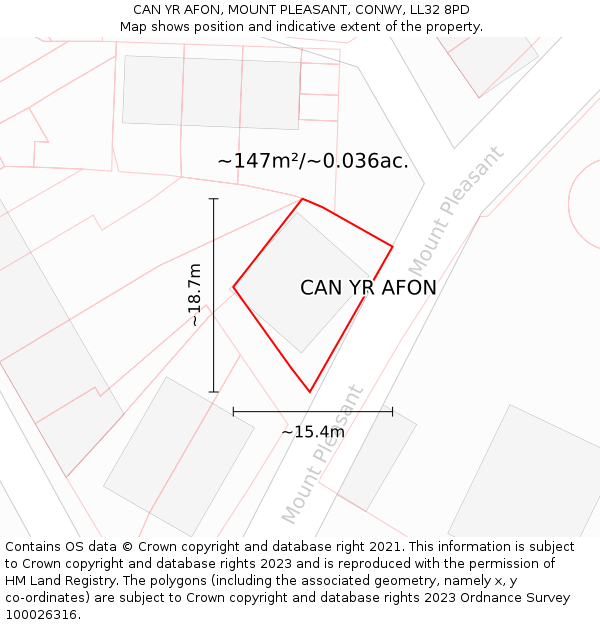 CAN YR AFON, MOUNT PLEASANT, CONWY, LL32 8PD: Plot and title map