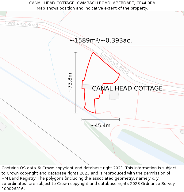 CANAL HEAD COTTAGE, CWMBACH ROAD, ABERDARE, CF44 0PA: Plot and title map