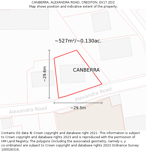 CANBERRA, ALEXANDRA ROAD, CREDITON, EX17 2DZ: Plot and title map