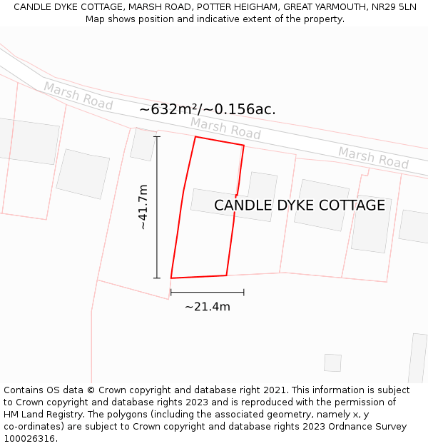 CANDLE DYKE COTTAGE, MARSH ROAD, POTTER HEIGHAM, GREAT YARMOUTH, NR29 5LN: Plot and title map