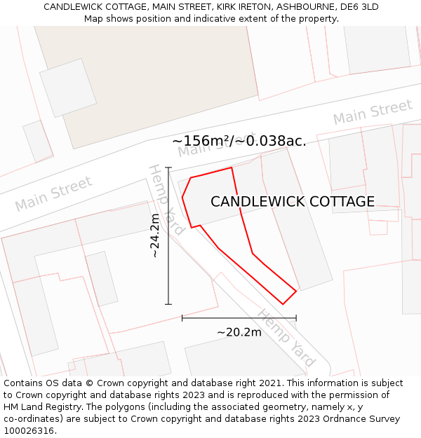CANDLEWICK COTTAGE, MAIN STREET, KIRK IRETON, ASHBOURNE, DE6 3LD: Plot and title map