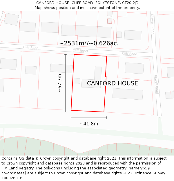 CANFORD HOUSE, CLIFF ROAD, FOLKESTONE, CT20 2JD: Plot and title map