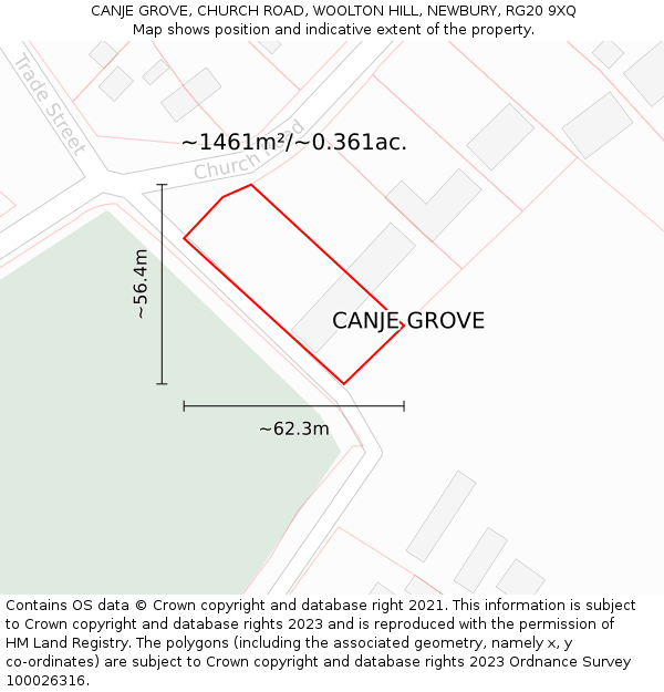 CANJE GROVE, CHURCH ROAD, WOOLTON HILL, NEWBURY, RG20 9XQ: Plot and title map