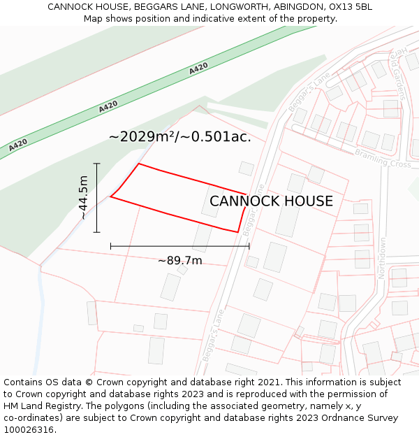 CANNOCK HOUSE, BEGGARS LANE, LONGWORTH, ABINGDON, OX13 5BL: Plot and title map