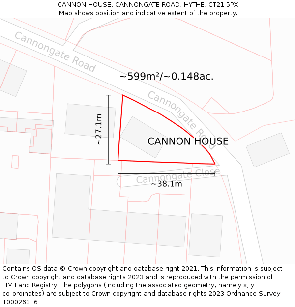CANNON HOUSE, CANNONGATE ROAD, HYTHE, CT21 5PX: Plot and title map