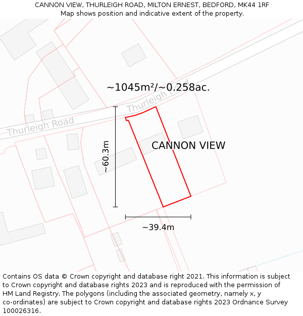CANNON VIEW, THURLEIGH ROAD, MILTON ERNEST, BEDFORD, MK44 1RF: Plot and title map