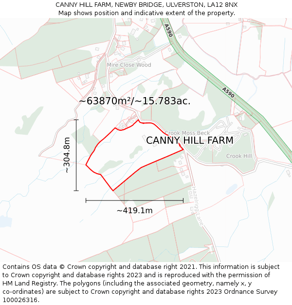 CANNY HILL FARM, NEWBY BRIDGE, ULVERSTON, LA12 8NX: Plot and title map