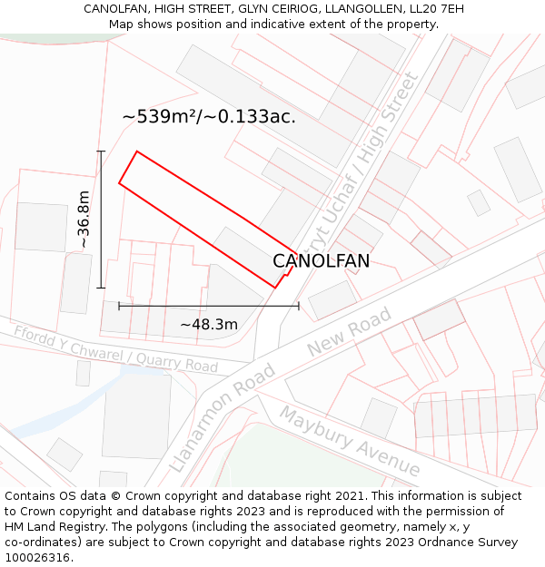 CANOLFAN, HIGH STREET, GLYN CEIRIOG, LLANGOLLEN, LL20 7EH: Plot and title map