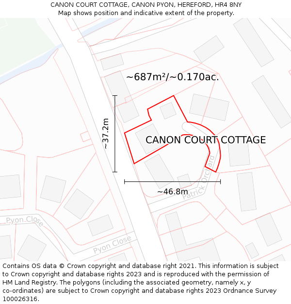 CANON COURT COTTAGE, CANON PYON, HEREFORD, HR4 8NY: Plot and title map