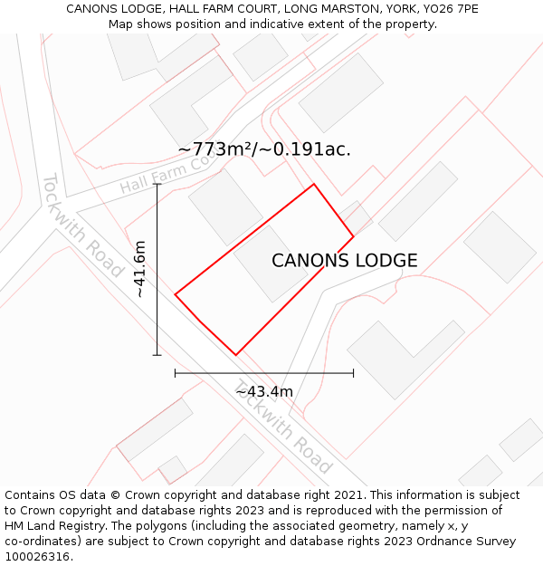 CANONS LODGE, HALL FARM COURT, LONG MARSTON, YORK, YO26 7PE: Plot and title map